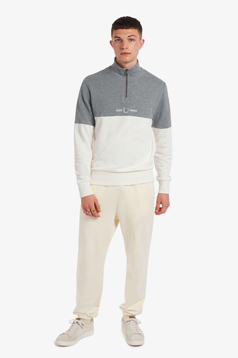 White Fred Perry Colour Block Half Zip Men's Sweatshirts | PH 1566PJJQ